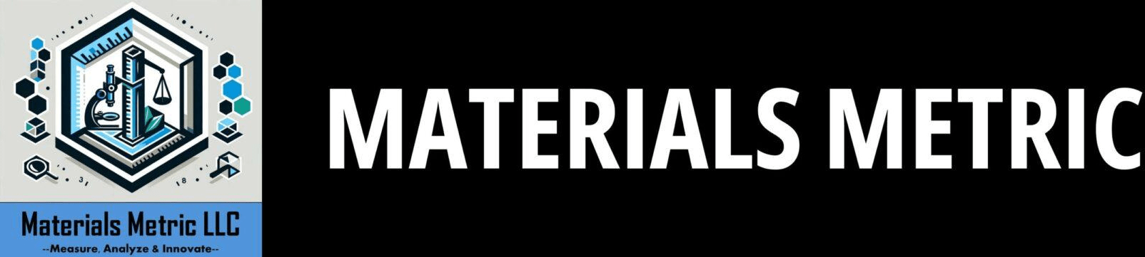 Materials Metric logo featuring scientific instruments and analytical testing elements, emphasizing quality, compliance & innovation in product analysis.