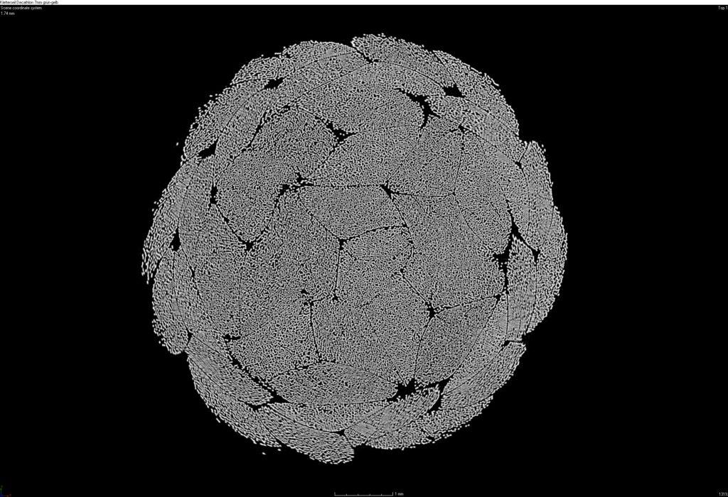 Three-dimensional micro-CT reconstruction illustrating internal defects and connectivity