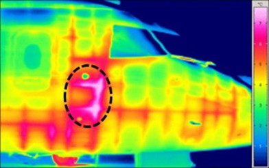 Infrared thermal image revealing thermal gradients and potential defects