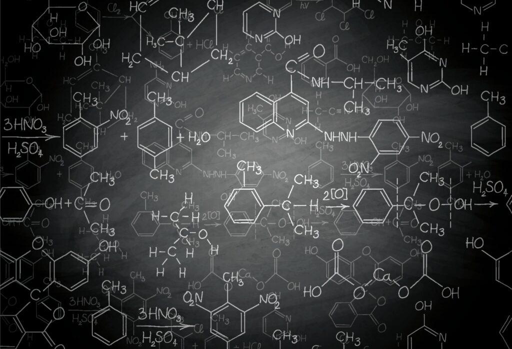 Chemical structures and molecular formulas representing residual solvents and monomers