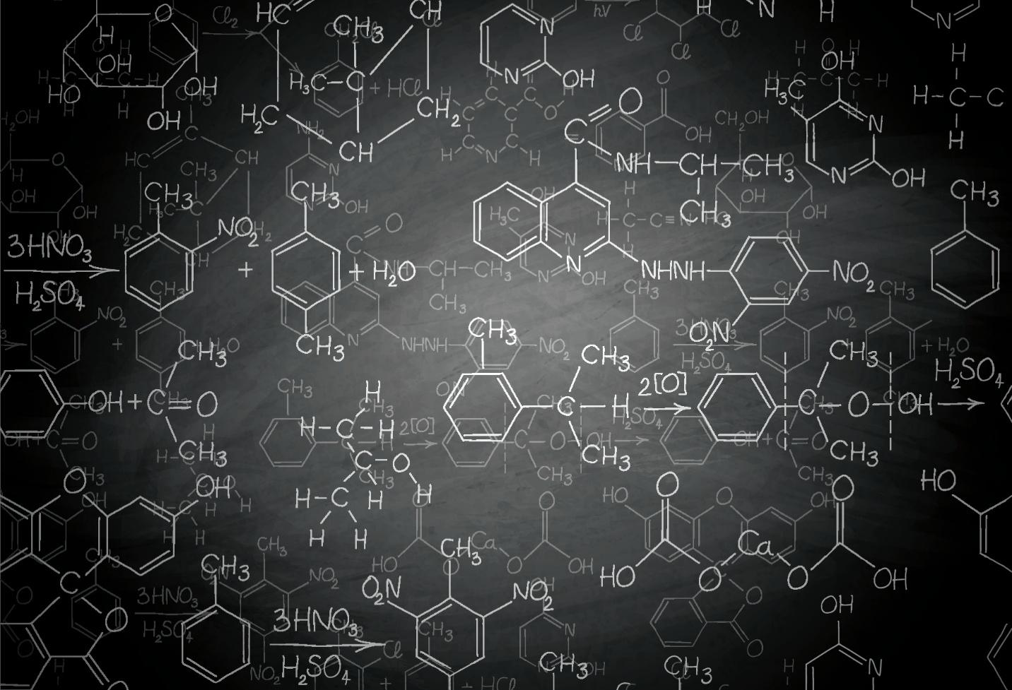 Chemical structures and molecular formulas representing residual solvents and monomers