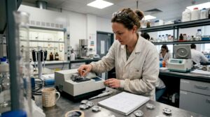 Chemist prepares DSC instrument in materials lab